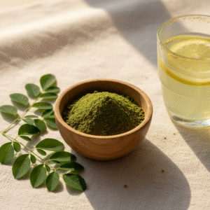 moringa leaf powder, lemon,